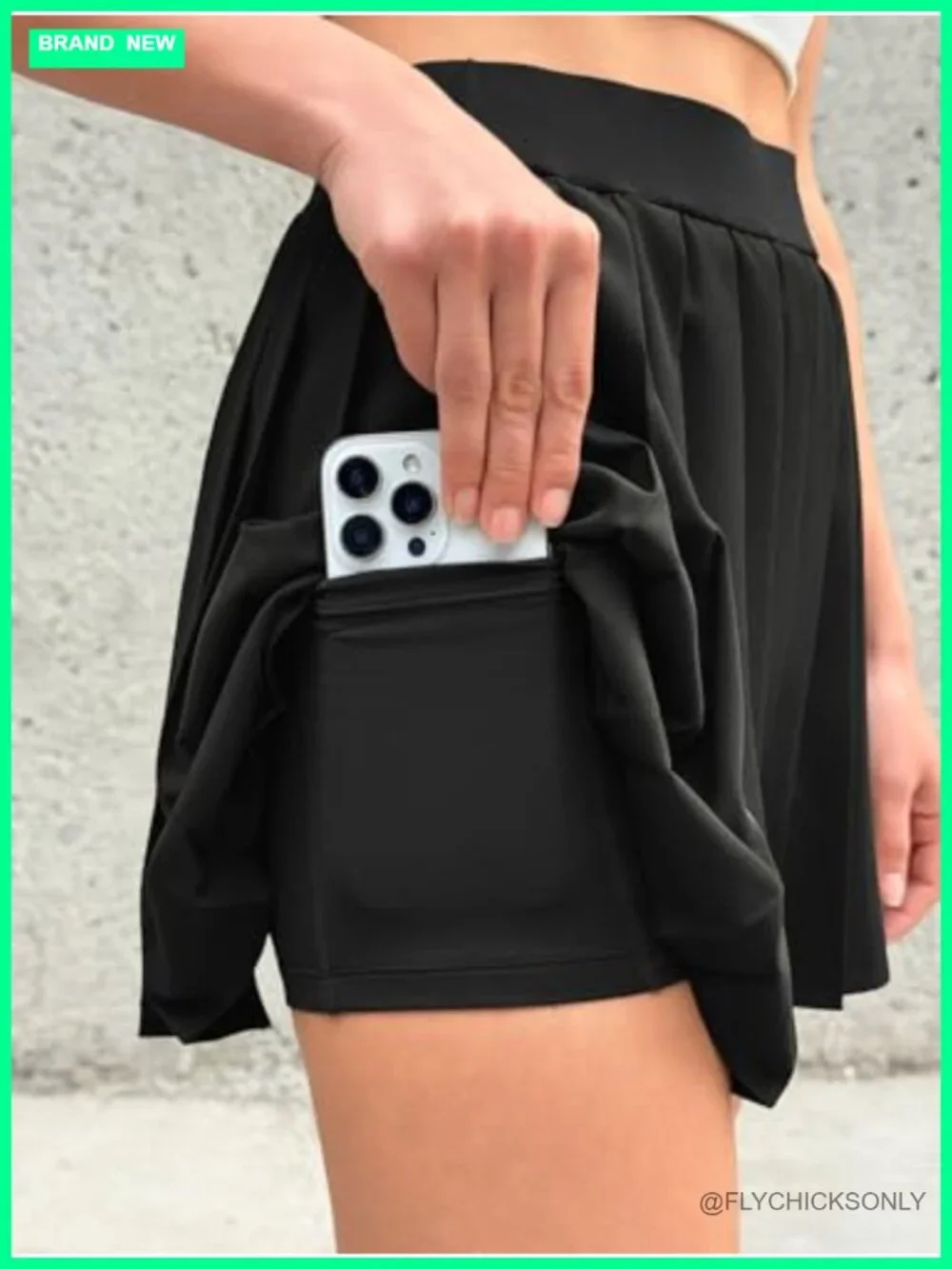 High Waisted Pleated Tennis Skort with Built-In Shorts and Pockets